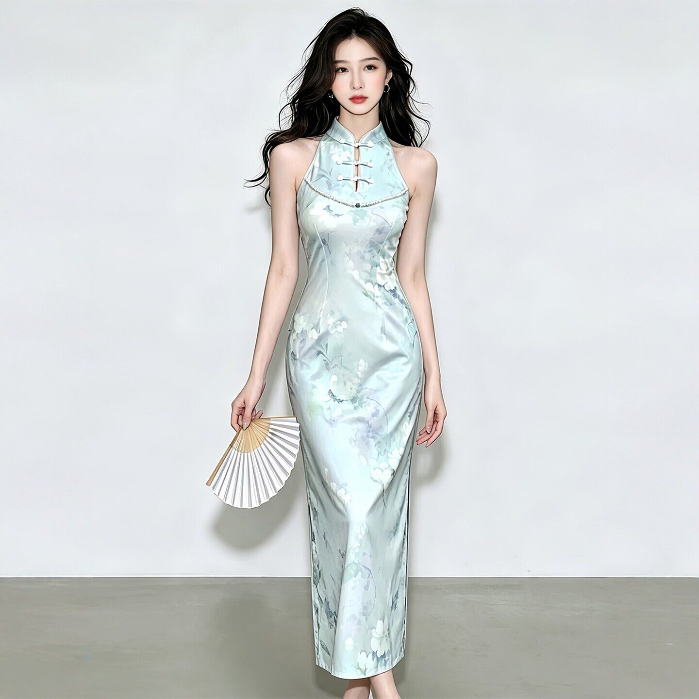 新中式国风改良旗袍长裙复古时尚气质盘扣印花修身包臀连衣裙26夏