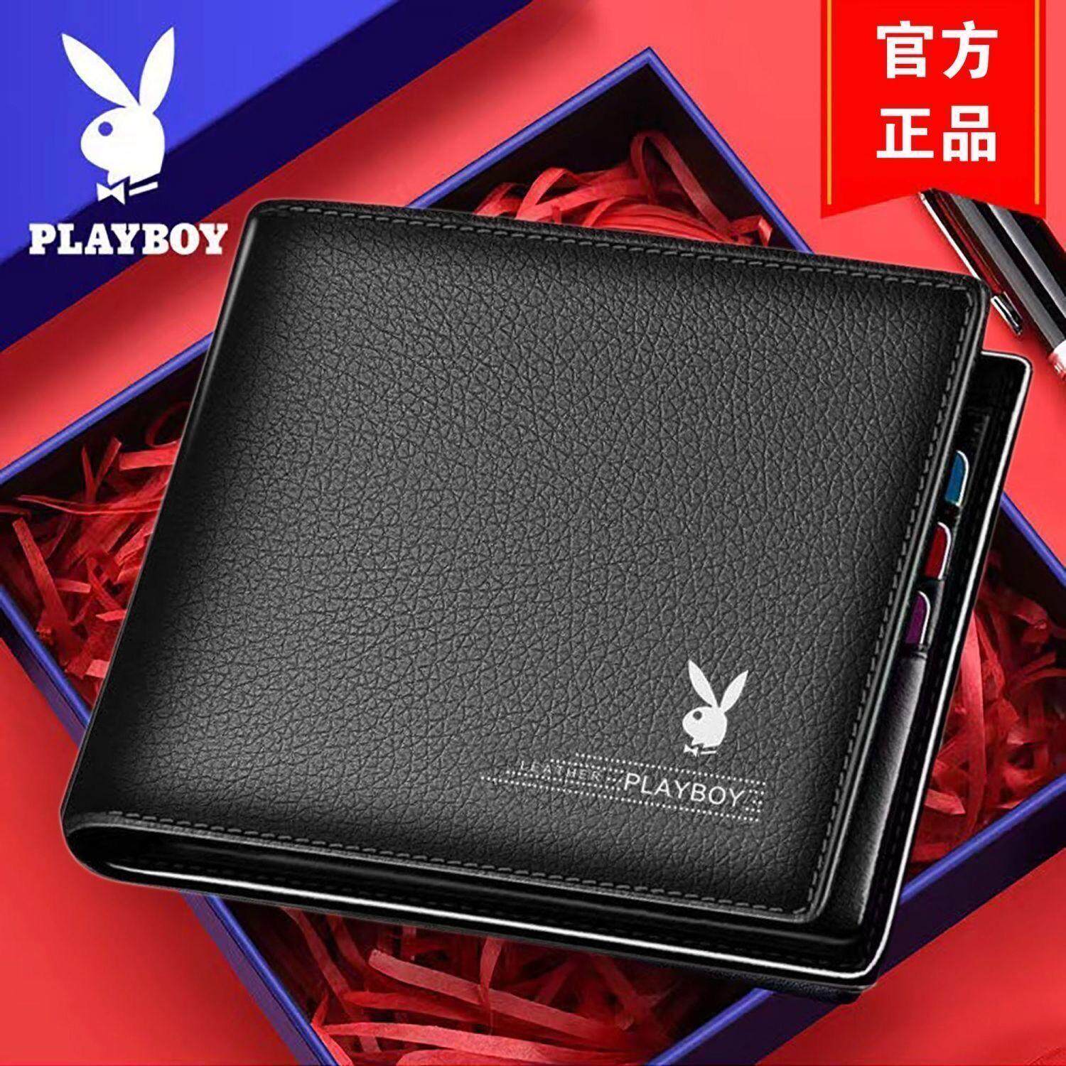プレイボーイ純正レザーメンズウォレット、ショートウォレット、男性とティーンエイジャー向けの本格的なコインパース