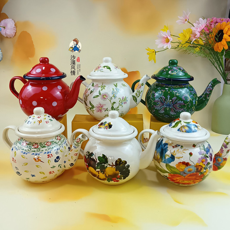 Xinjiang Ethnic Style Enamel Pot Coffee Pot Oil Pot Water Kettle Blueberry Enamel Pot Cold Water Kettle Restaurant Soy Sauce Vinegar Pot