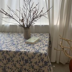 Retro Blue Floral Tablecloth Style Niche Rose Picnic Cloth Photo Background Cloth Cotton Linen Tea Table Cloth