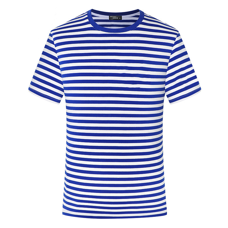 East China Sea, North China Sea, South China Sea Pure Cotton Half-Sleeve Sailor Shirt, Embroidered Anchor Blue and White Striped Short-Sleeve T-Shirt Men's Sailor Uniform