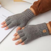 Half finger перчатки Men Winter Surt Thicked Thicked Thicked Knit Wool thread drew Finger studing