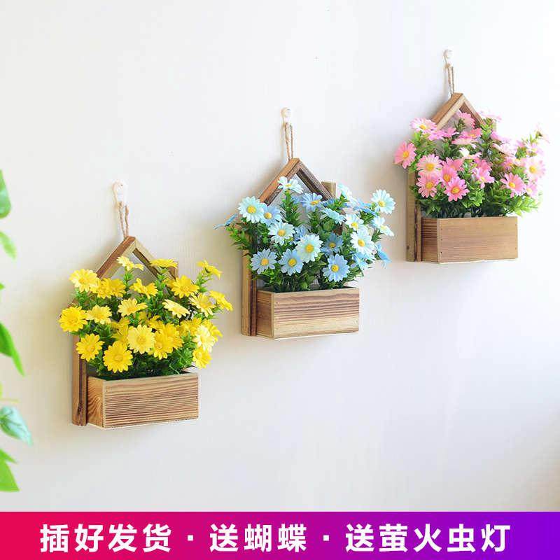 Wood House Wall Decoration Flower Basket Wall-mounted Flower Pot Decorative Swing room Wall flower basket Flower Basket Hanging Wall Flower Basket-Taobao