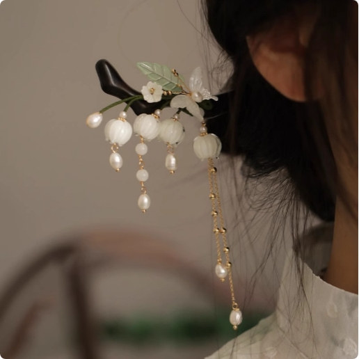 清冷感高级新中式古风铃兰花发簪流苏步摇钗子汉服发詹子气质发饰