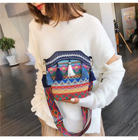 Брендовая сумка через плечо, этнические бретели, сумка на одно плечо с кисточками, этнический стиль