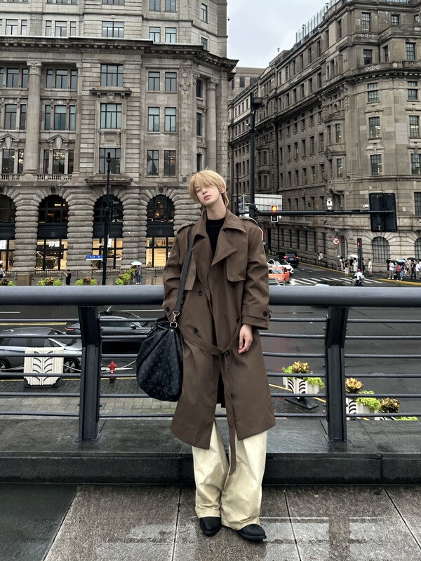 Jichuan Autumn/Winter【London】Simple Design Long Commuter Double-Breasted Trench Coat for Men and Women
