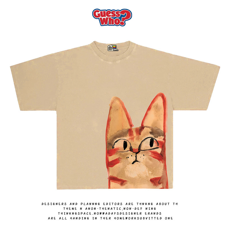 All Nature Summer New Artist Hand drawn Cat Graffiti T-shirt Short Sleeve Tee Couple's Style Female