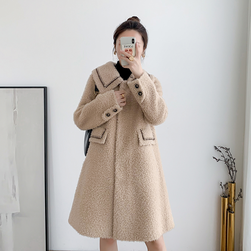 Lamb wool coat women's 2022 winter new sheep shearing coat with fur integrated mid-length Haining fur slim