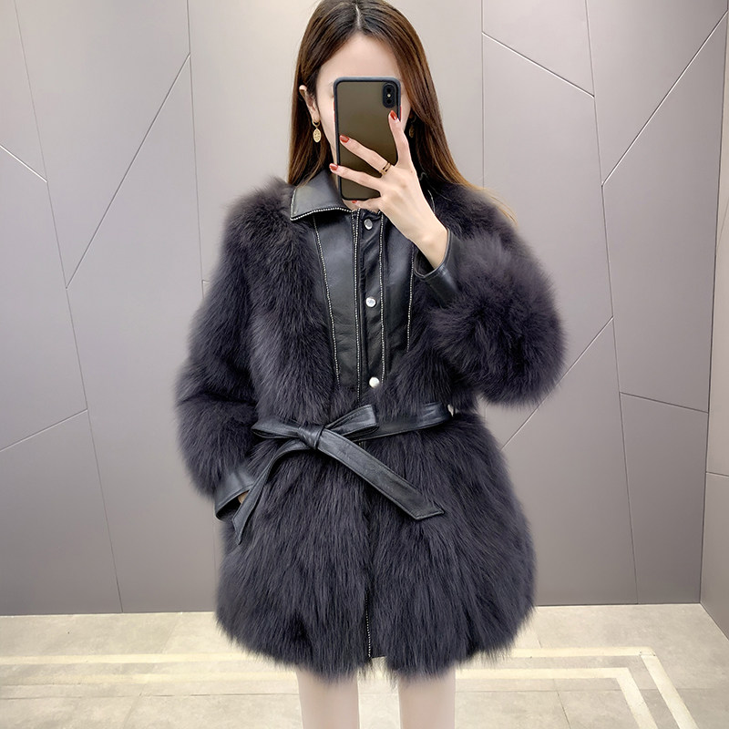 Fox fur coat women's mid-length 2020 new fashion young Haining fur coat belt