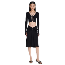 DION LEE bolt hollowed-out braided long sleeves Body Open Waist Short blouses design Feel Knitted Sweatshirt Thin sexy