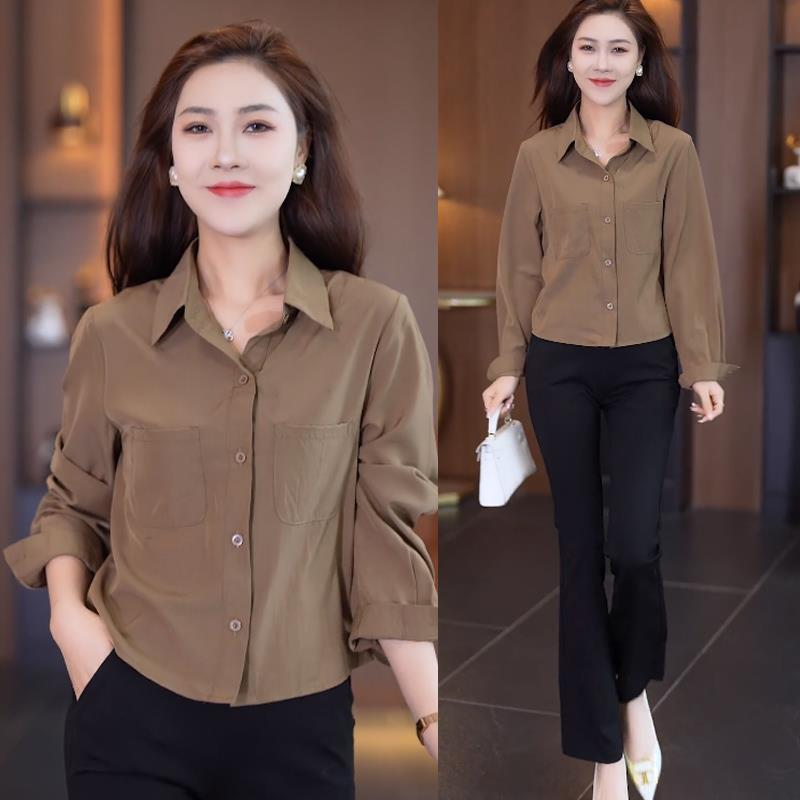 Fashionable and Elegant Women's Shirt 2026 Early Autumn New Long-Sleeve Versatile Slim-Fit Short Style Trendy Shirt for Petite Women