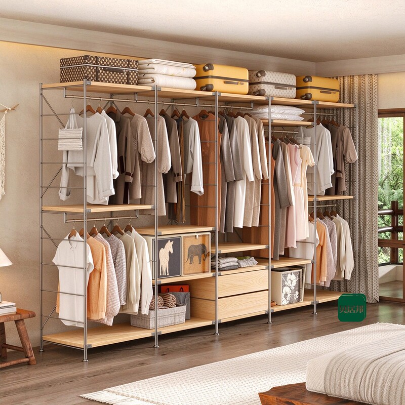 【51 Deep, 1.6 Thick】Japanese-Style Wardrobe Assembly Rack Open-Style Wardrobe Floor-Standing Metal Wardrobe Clothes Rack