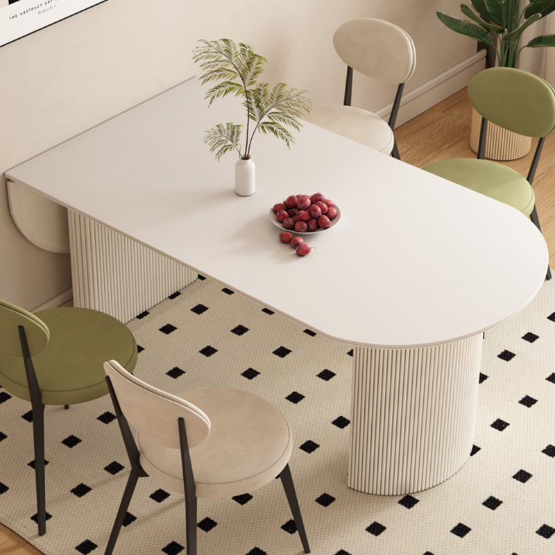 Semi-Elliptical Cream-Style New Slate Dining Table, Modern and Simple, Suitable for Small Households, White Foldable Wall-Mounted Dining Table