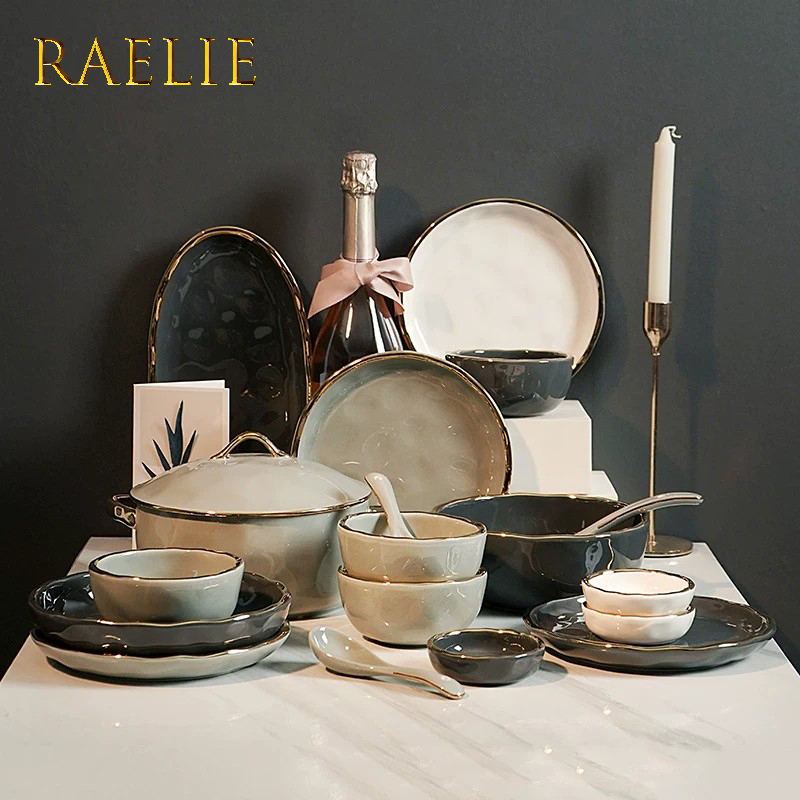 Raelie Bowl and Plate Set for Home Use, Nordic Trendy Light Luxury Modern Minimalist Japanese-Style Tableware Set, Creative Bowls and Plates Raelie Bowl and Plate Set for Home Use, Nordic Trendy Light Luxury Modern Minimalist Japanese-Style Tableware Set, Creative Bowls and Plates