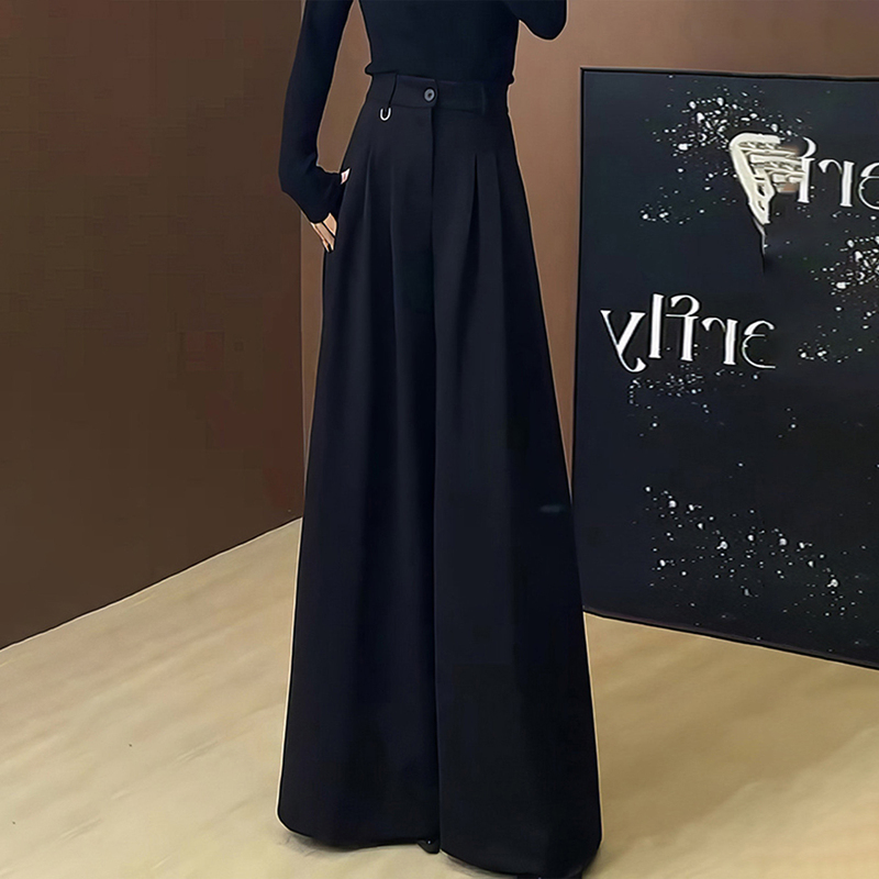 High-End Black Suit Wide-Leg Pants for Women 2026 Spring/Summer New High-Waisted Slimming Casual Straight-Leg Floor-Length Trousers