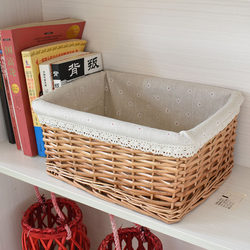 Storage Basket, Rattan Storage Basket, Wicker Basket, Kitchen Snack Basket, Country-Style Fabric Box, Coffee-Colored Brown Checkered Linen