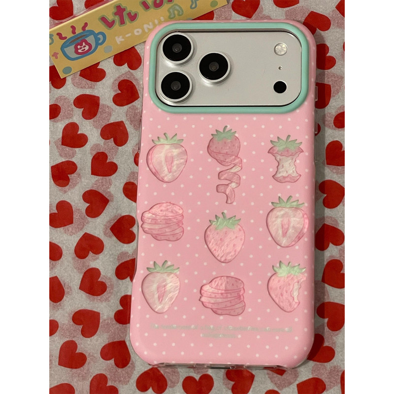 ins Dopamine Girl Pink Polka Dot Nine-Grid Strawberry Case for iPhone 17 Pro Max, Unique Apple 16 Pro New Model, 15 Full Coverage, 16 Pm Shockproof, 17 Women's Model, 17 Pro ins Dopamine Girl Pink Polka Dot Nine-Grid Strawberry Case for iPhone 17 Pro Max, Unique Apple 16 Pro New Model, 15 Full Coverage, 16 Pm Shockproof, 17 Women's Model, 17 Pro