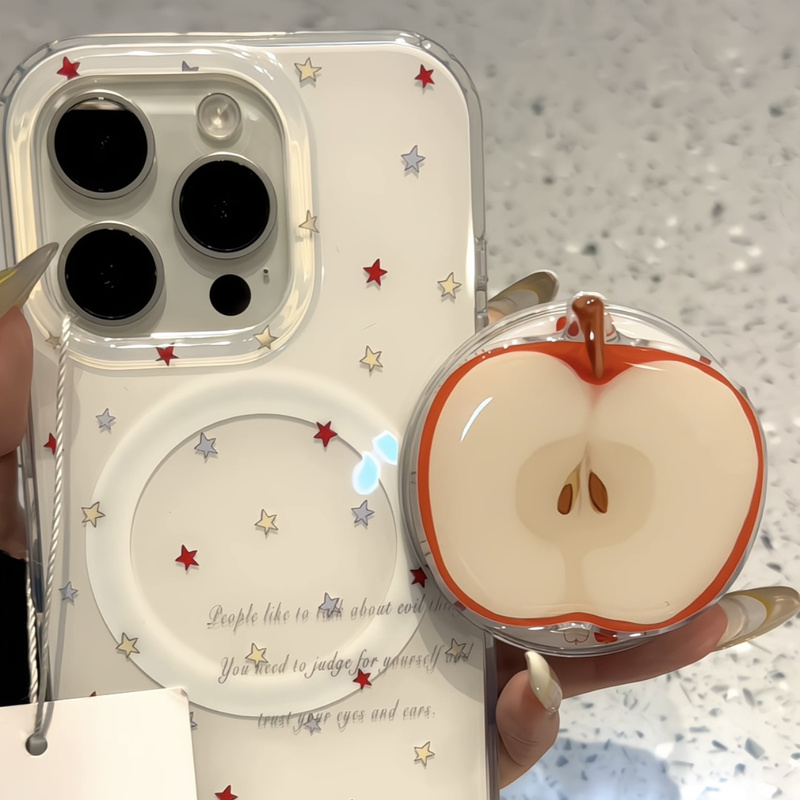 ins Simple Colorful Star Apple Case for iPhone 16 Pro Max, Magnetic for iPhone 15 Pro, Shockproof for 14 Pro Max, Full Coverage for 13 Plus, Shockproof for 12/11, Magnetic Stand