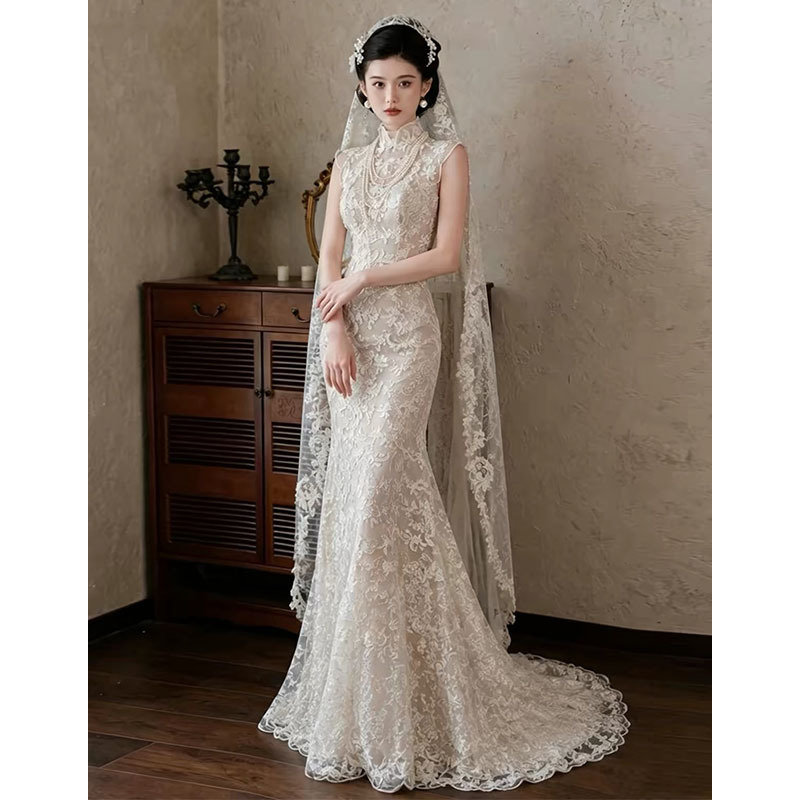 Lace Fishtail Light Wedding Dress 2026 New Vintage High-End Bridal French Forest Style Engagement Dress for Women Lace Fishtail Light Wedding Dress 2026 New Vintage High-End Bridal French Forest Style Engagement Dress for Women