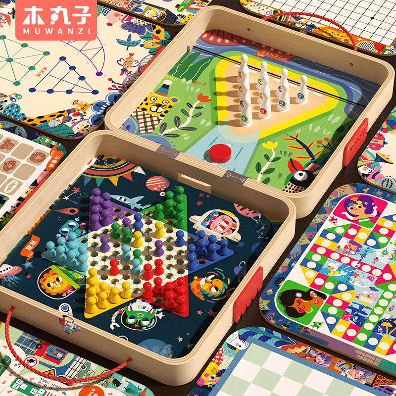 Checkers flying chess 5 chess Go children Puzzle Toy Elementary School Kids Play Chess multifunction gift table tours-Taobao