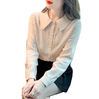 冠幂2023秋新款长袖雪纺衫百搭气质娃娃领洋气简约清新衬衫开衫衣