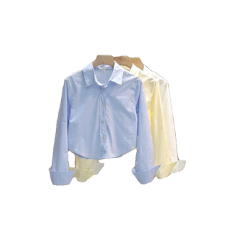 2025春季新款韩版短款纯色百搭气质洋气长袖休闲衬衫女上衣