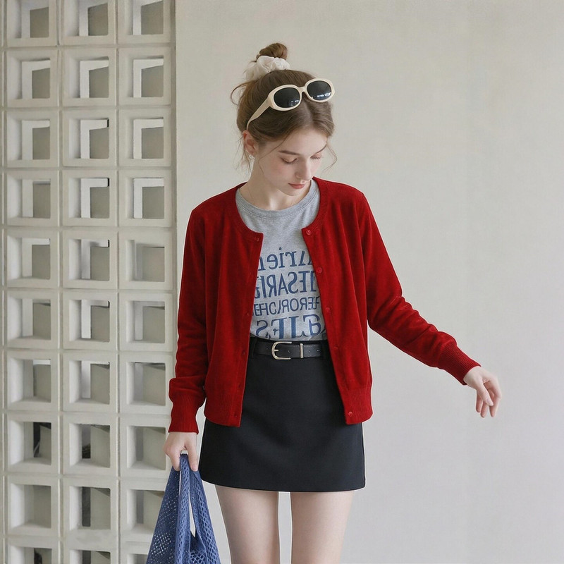 Korean-Style Red Round-Neck Long-Sleeved Knitted Cardigan for Women, New Spring and Autumn Style, High-End and Elegant Sweater Jacket, Stylish Top Korean-Style Red Round-Neck Long-Sleeved Knitted Cardigan for Women, New Spring and Autumn Style, High-End and Elegant Sweater Jacket, Stylish Top