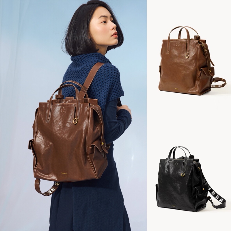 New Style Double-Shoulder Bag Made of Vegetable-Tanned Cowhide, Large Capacity Commuter Travel Backpack, 14inch Computer Bag, Briefcase, Same Style for Men and Women