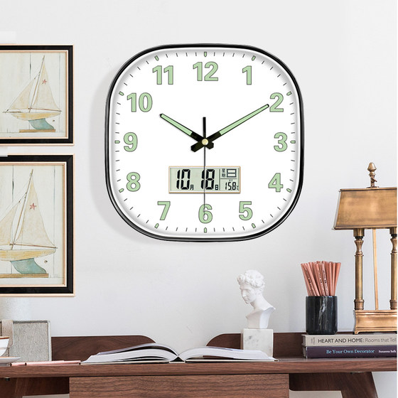 Square Automatic Time-Setting Radio-Controlled Wall Clock, Simple Luminous Clock for Living Room, Quartz Clock, Wall Clock, Smart Voice-Controlled Clock