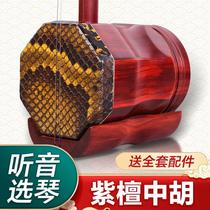 Zhonghu small leaf red sandalwood alto erhu front octagonal back round professional performance examination mahogany zhonghu instrument