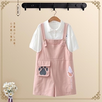 Twelve-year-old girl summer suit new childrens overalls polo white T-shirt summer dress junior high school student fashionable summer dress
