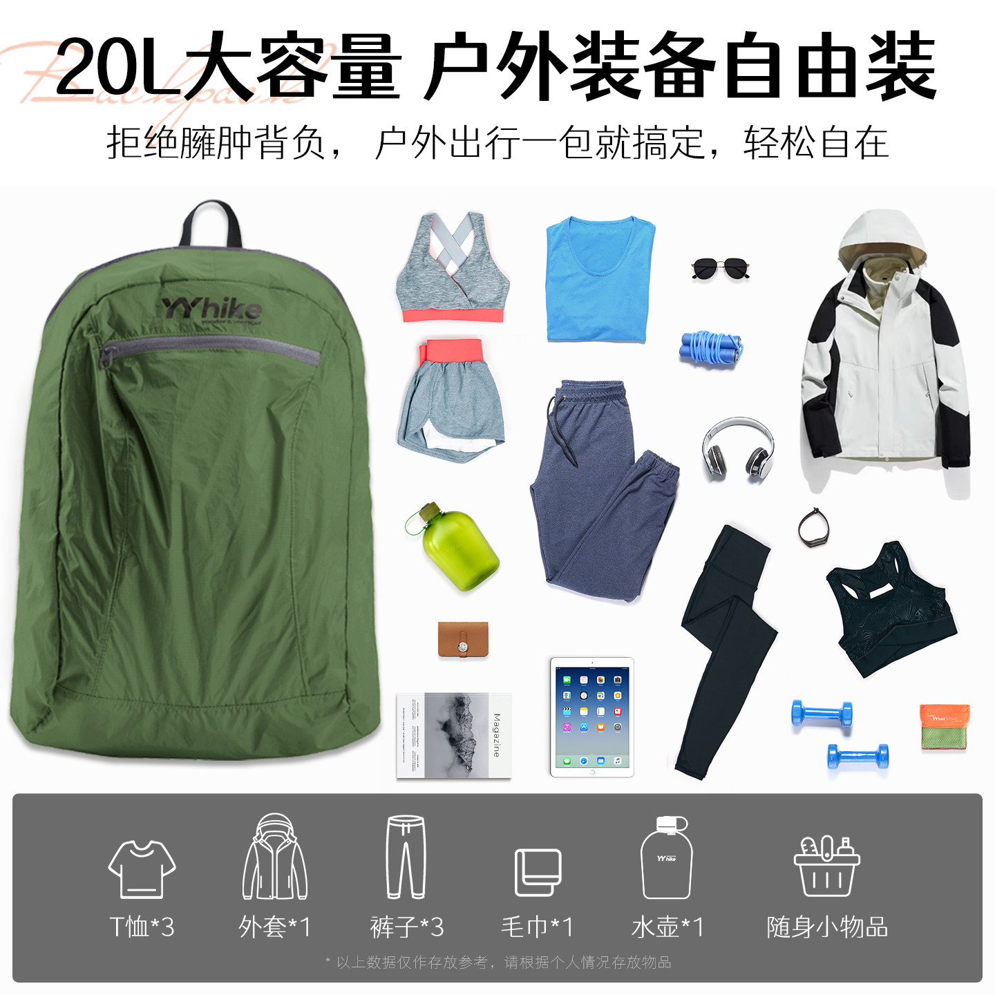 YYhike Ultralight Large Capacity Backpack, Portable Foldable Waterproof Hiking Bag for Men and Women - Thumbnail 6