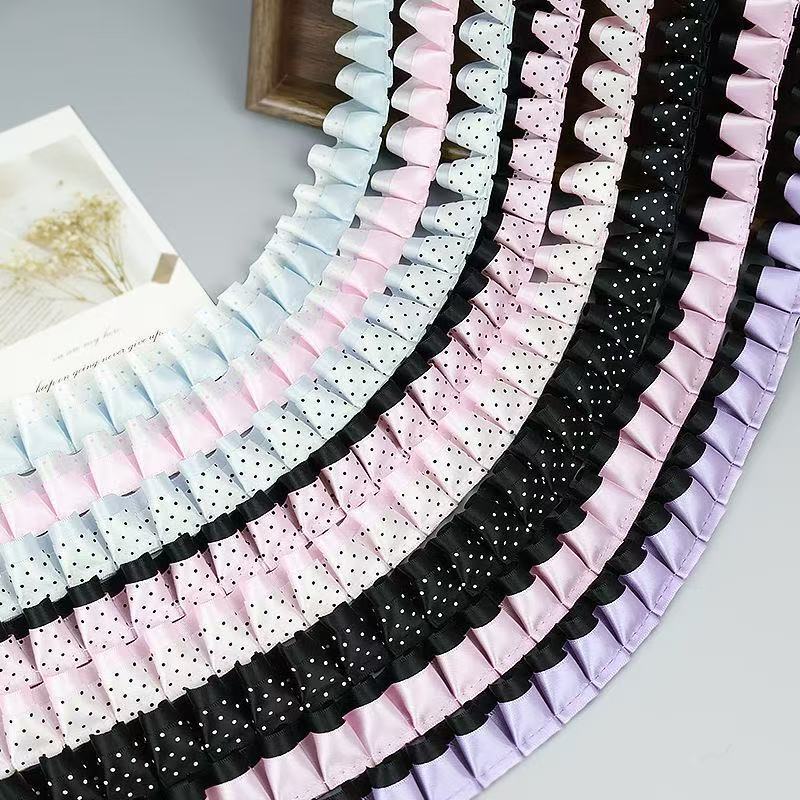 High-End Double-Layer Polka Dot Pleated Lace Trim Accessories Handmade DIY Materials Ribbon Hair Accessories Card Holder Decoration High-End Double-Layer Polka Dot Pleated Lace Trim Accessories Handmade DIY Materials Ribbon Hair Accessories Card Holder Decoration