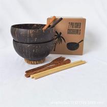 Natural Coconut Shell Bowl Coconut Shell Coconut Wood Bowl Coconut Wood Spoon Fork Fruit Milkshake Salad Bowl