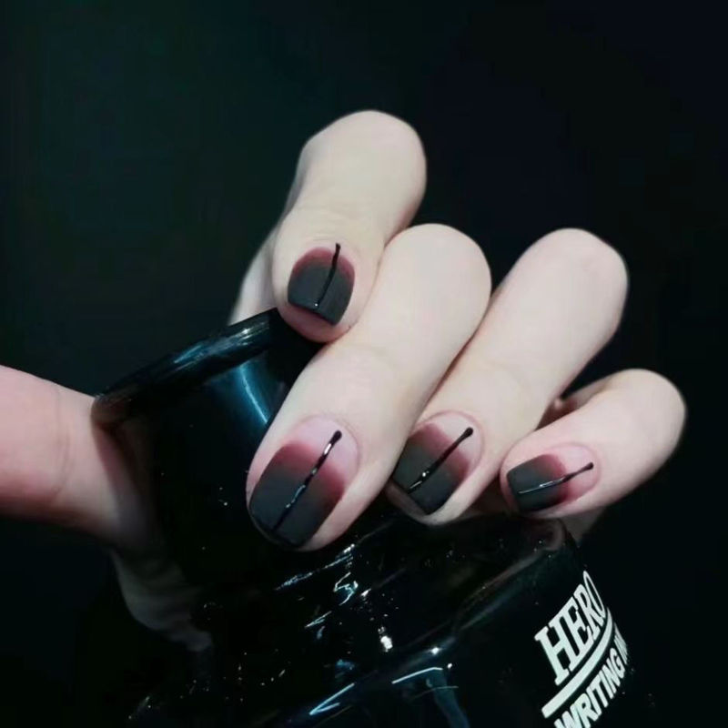 Red and Black Jazz Handmade Wearable Nails, Chinese Style Red and Black Gradient, Brightening Matte High-End Student Autumn and Winter Nail Art