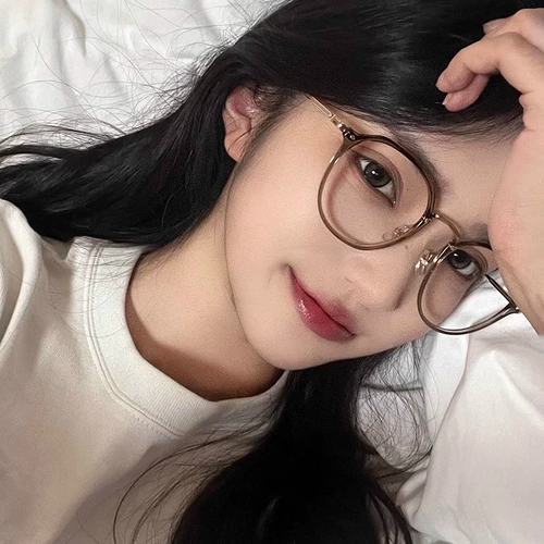 Ультра -чайные чайные зеленые очки коробка женская высококачественная сенсора с миопией круглой рамы Большое лицо -тонкая плоская фотосинтомия декоративная зеркальная рама