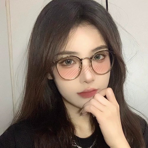 Ультра -чайные чайные зеленые очки коробка женская высококачественная сенсора с миопией круглой рамы Большое лицо -тонкая плоская фотосинтомия декоративная зеркальная рама