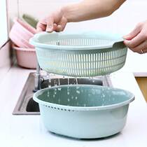 Quality double layer washing vegetable basket large drip basket Kitchen Plastic Hollowed-out Drain Water Naughty Rice Versatile Drain Basket Suit