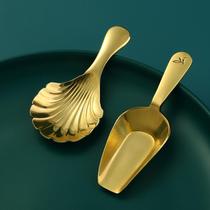 Tea spoon pure brass tea shovel thickened tea spoon small household tea set accessories short handle measuring spoon living room