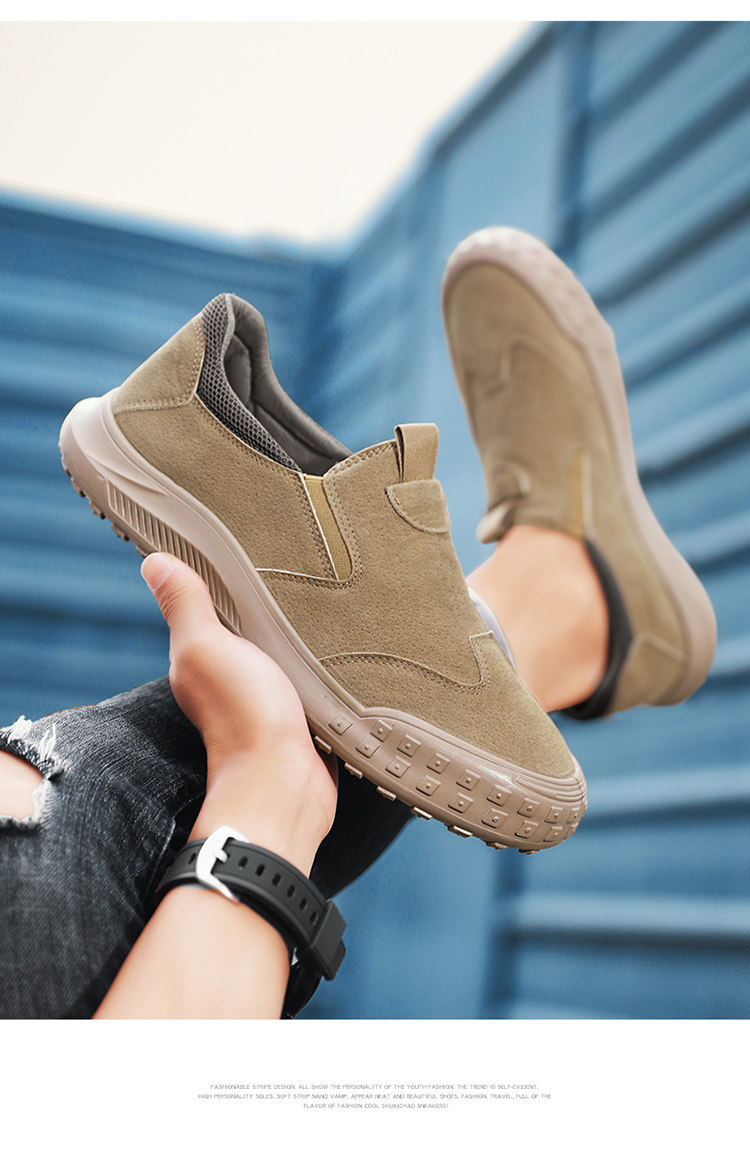 Herren Slipper Aus Khakifarbenem Wildleder Für Alltag Und Beruf_voghion.com
