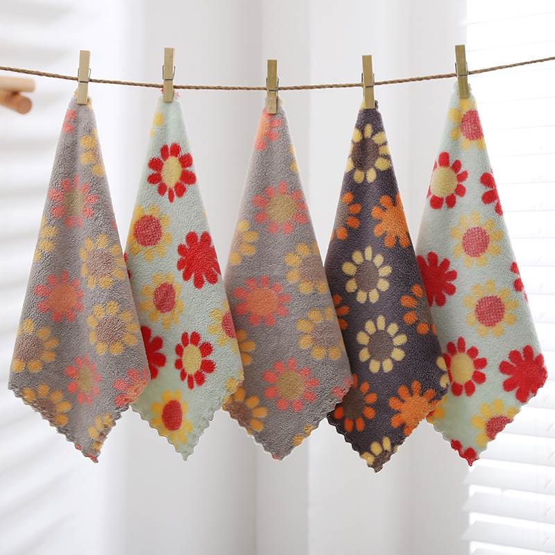 Coral Velvet Sunflower Multi-Color Square Towel 30*30 Hand Towel and Cleaning Cloth, Absorbent and Soft