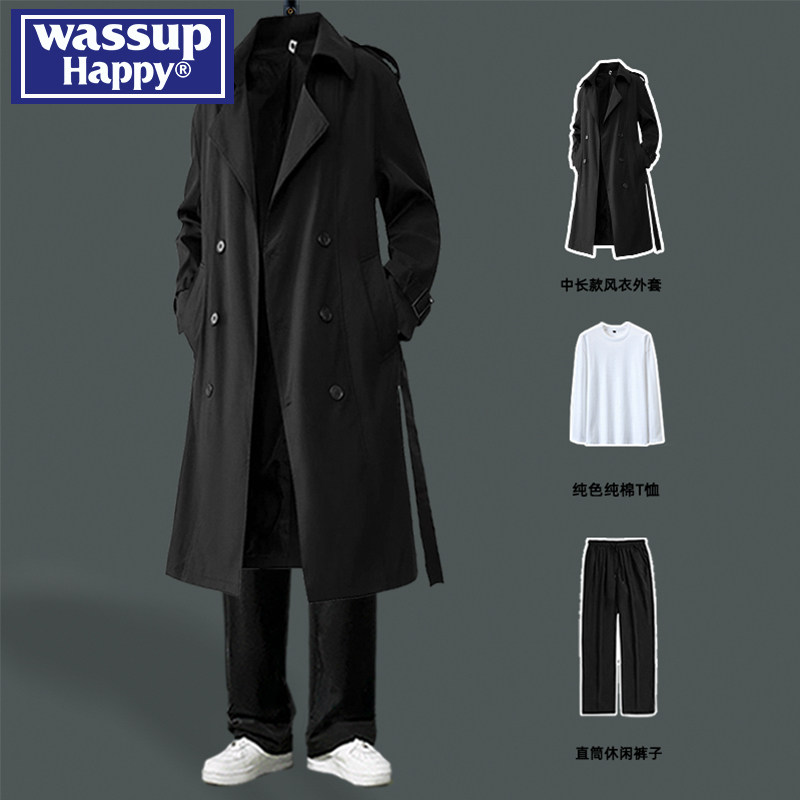wassup happy/ ветровка средней длины, мужская весенне-осенняя свободная куртка в корейском стиле для колледжа, модный брендовый костюм Изображение 1