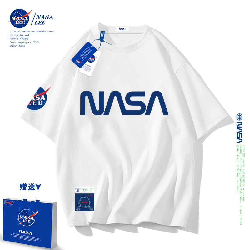 Nasa Co-Branded Short-Sleeved T-Shirts for Men and Women 2026 New Trendy Brand Trendy Summer Pure Cotton Loose Tops Couple Wear