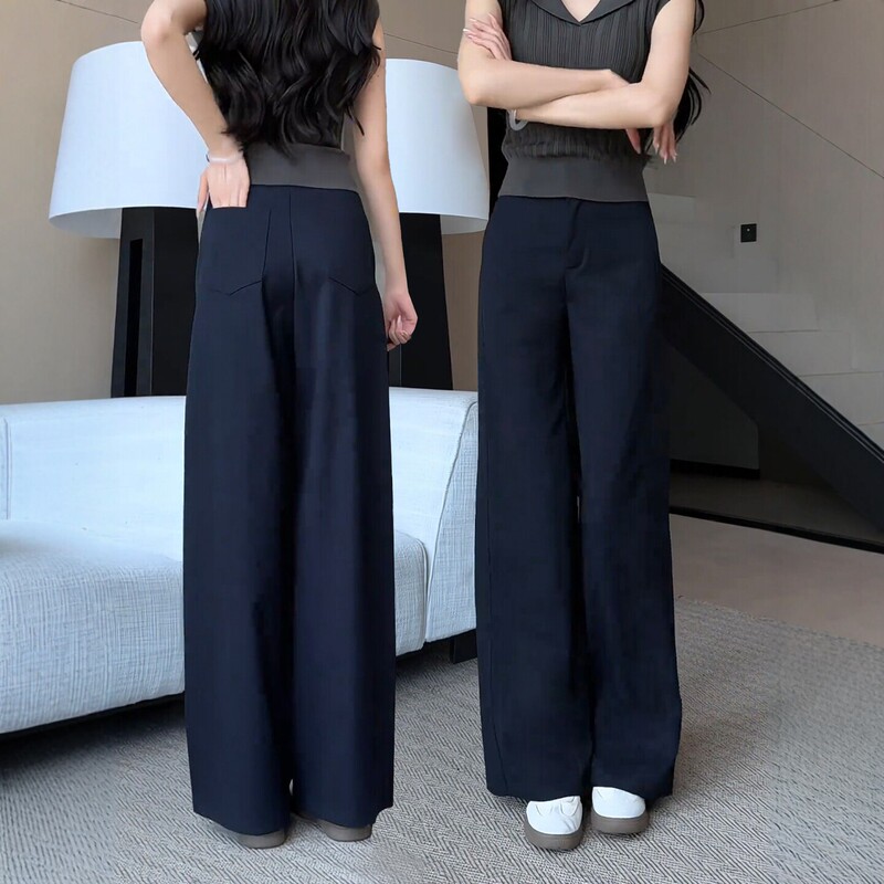 Navy Blue Wide-Leg Pants for Women, Summer Thin Style, Pear-Shaped Body, Plus Size, Slimming, Minimalist Style, Casual Suit Pants Navy Blue Wide-Leg Pants for Women, Summer Thin Style, Pear-Shaped Body, Plus Size, Slimming, Minimalist Style, Casual Suit Pants