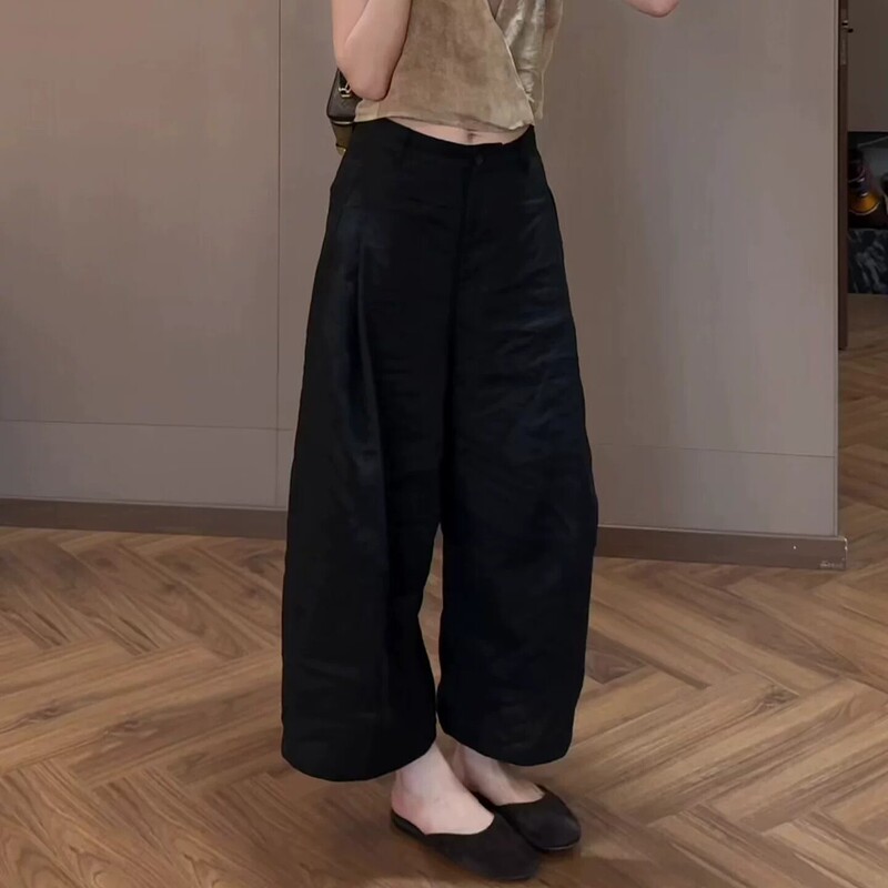 Black Suit-Style Wide-Leg Pants for Women, Summer Thin Style, Plus Size, Loose Fit, Slimming, Petite, Relaxed, Cropped Casual Pants Black Suit-Style Wide-Leg Pants for Women, Summer Thin Style, Plus Size, Loose Fit, Slimming, Petite, Relaxed, Cropped Casual Pants