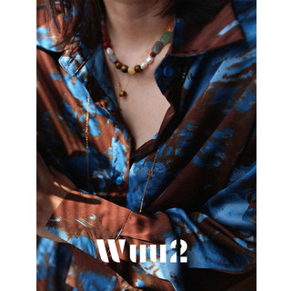 Wuu2 悦后即焚 轻奢高级感复古晕染印花衬衫女宽松撞色丝滑上衣