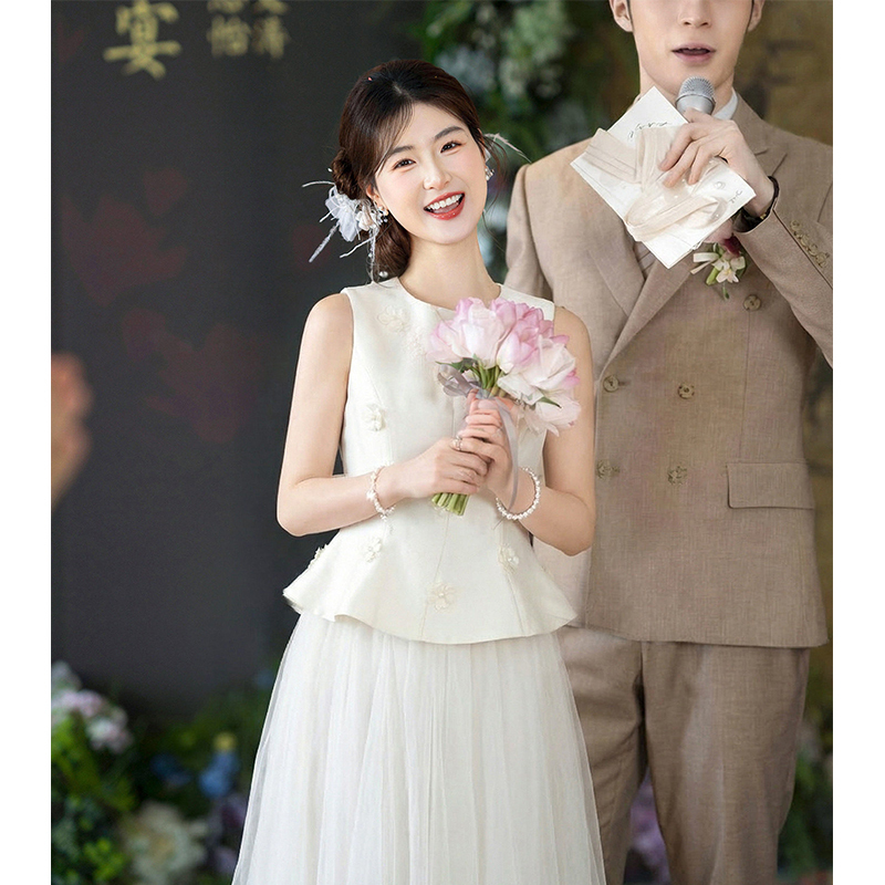 Engagement Dress White Sleeveless 2026 New Style Registration White Dress High-End Light Wedding Dress Bridal Robe Bride