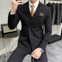 Autumn and winter hair stylist double-breasted embroidery suit mens suit British style wedding groom wedding dress wedding suit