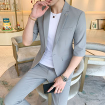 Summer thin net red seven-point sleeve suit suit suit men Korean version of slim hair stylist medium sleeve small suit casual jacket