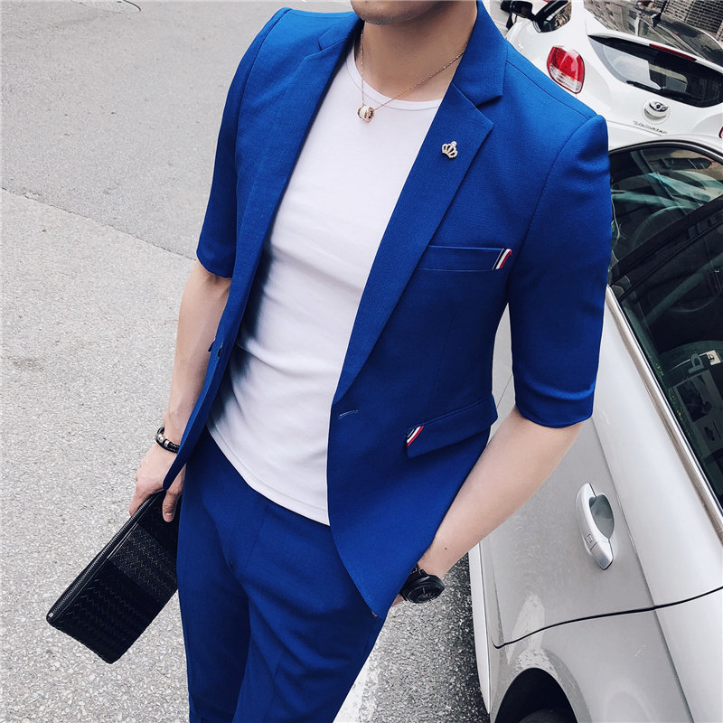 Summer thin casual cropped sleeve suit men's short sleeve small suit men's short sleeve small suit men's jacket half sleeve Korean version trend